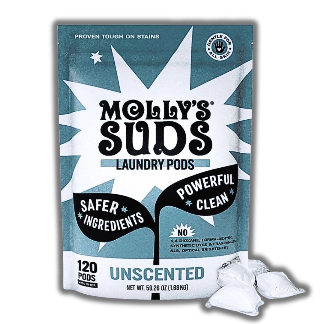Molly's Suds Laundry Detergent Pods | Natural Detergent for Sensitive Skin | Ultra Concentrated and Stain Fighting | Unscented - 120 Count (Value Pack) | DeerUniverse.me